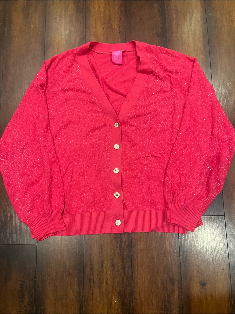 Hysteric Glamour Pink V-Neck Button Cardigan with Sparkle